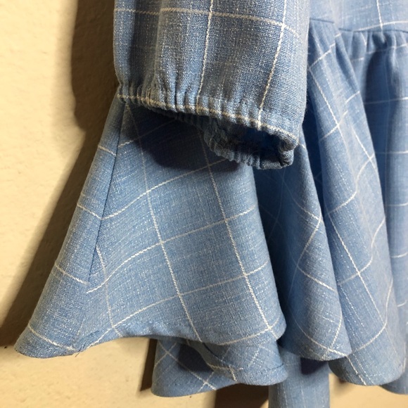 DONATED Shein Powder Blue & White Plaid High Low Peplum Blouse - Picture 9 of 16